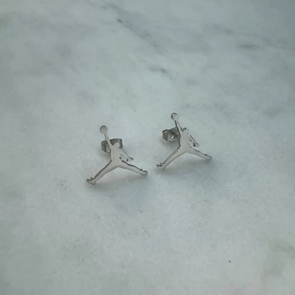 Jordan Earrings - Jordan Jumpman - Silver Studs - Michael Jordan Basketball - Picture 1 of 2